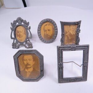 set of (5) mini Victorian Revival picture frames Pewter or Zinc Metal